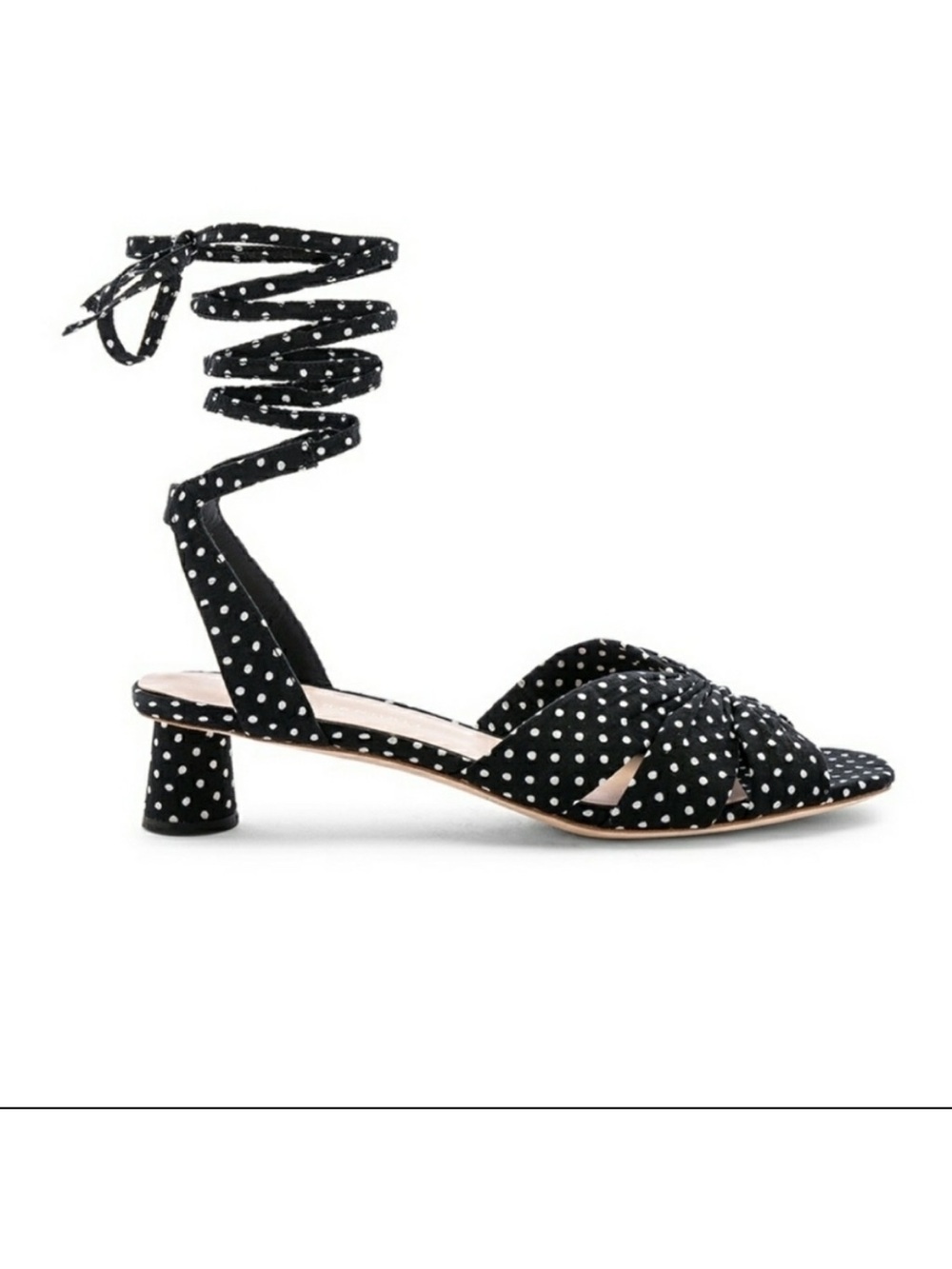 Loeffler Randall Leia Polka Dot Ankle-Tie Low Heel Sandal - Black size 9.5 B